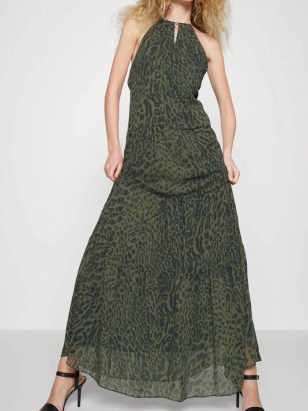 RALPH LAUREN Ocelot-Print Crinkle Georgette Halter Dress Size 14 Plus Size